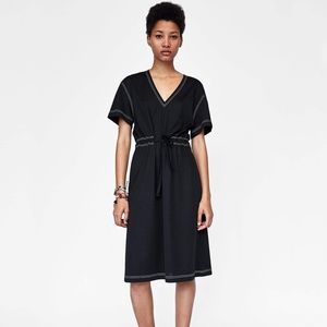 Zara Black Dress with Contrasting Topstitching